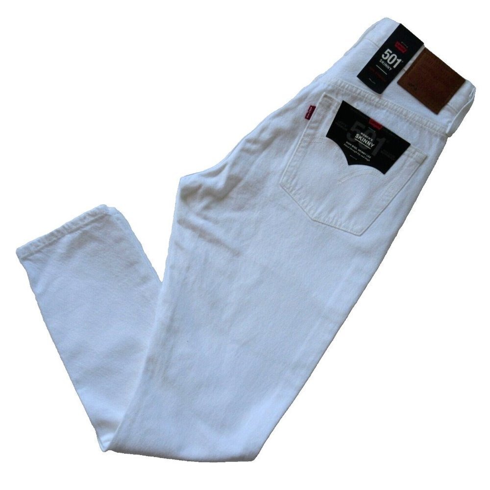 NWT Levi's 501 Skinny in Don't Mind If I Do White Destroyed Rigid Jeans 26 x 28